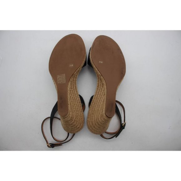 Tory Burch Black Marion Leather Espadrille Trim Quilted Wedge Sandals 9.5 M - Picture 5 of 12